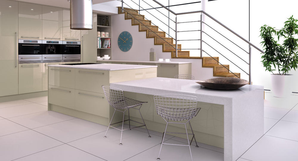 Kitchen with stairs and large central island
