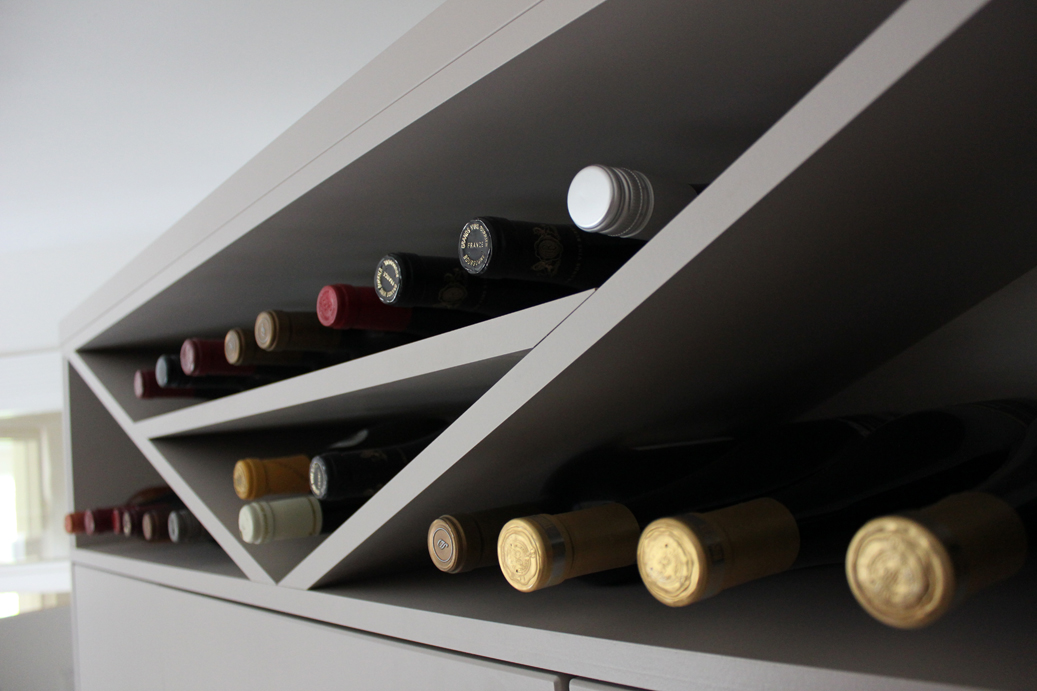 Close-up of triangular wine rack