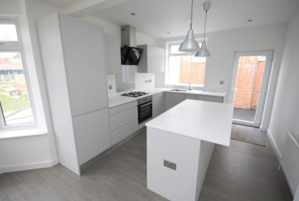 grey and white kitchen area