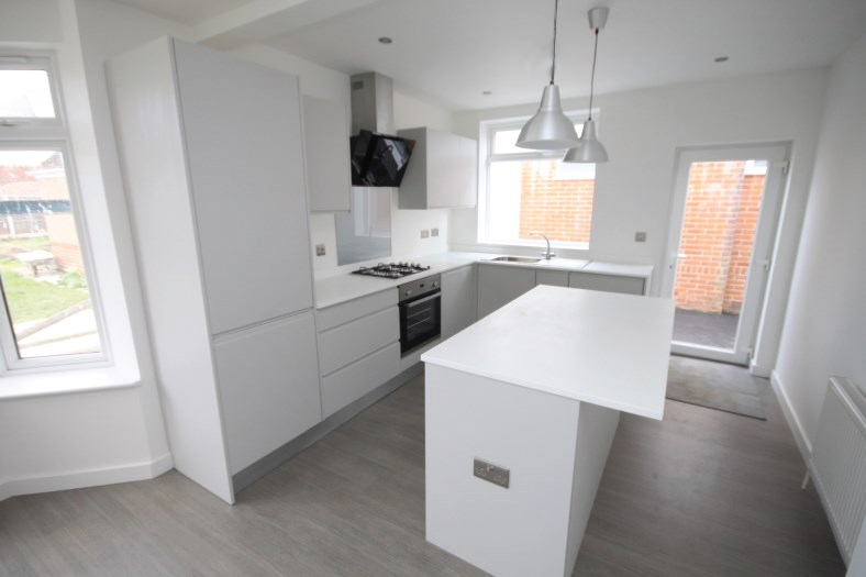 grey and white kitchen area