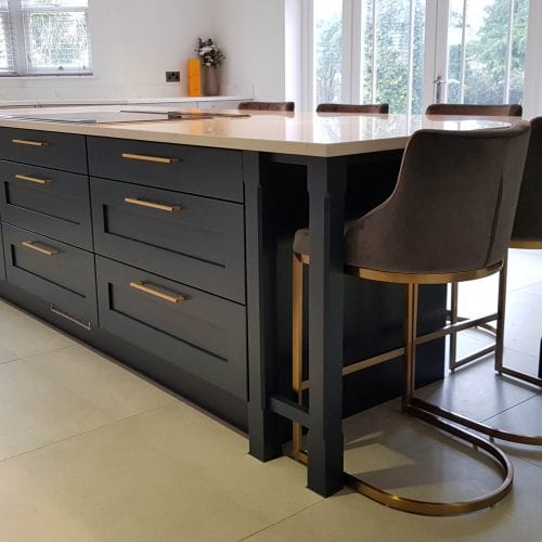 Blue and light grey painted Ash shaker Kitchen