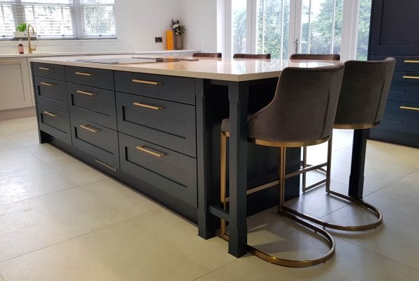 Blue and light grey painted Ash shaker Kitchen
