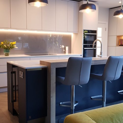 Navy blue and light grey kitchen